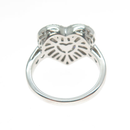 925 Sterling Silver Real Round-Cut Diamond Heart Ring Size 9.25