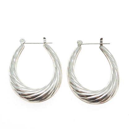 925 Sterling Silver Vintage Ribbed Hinged Hoop Earrings