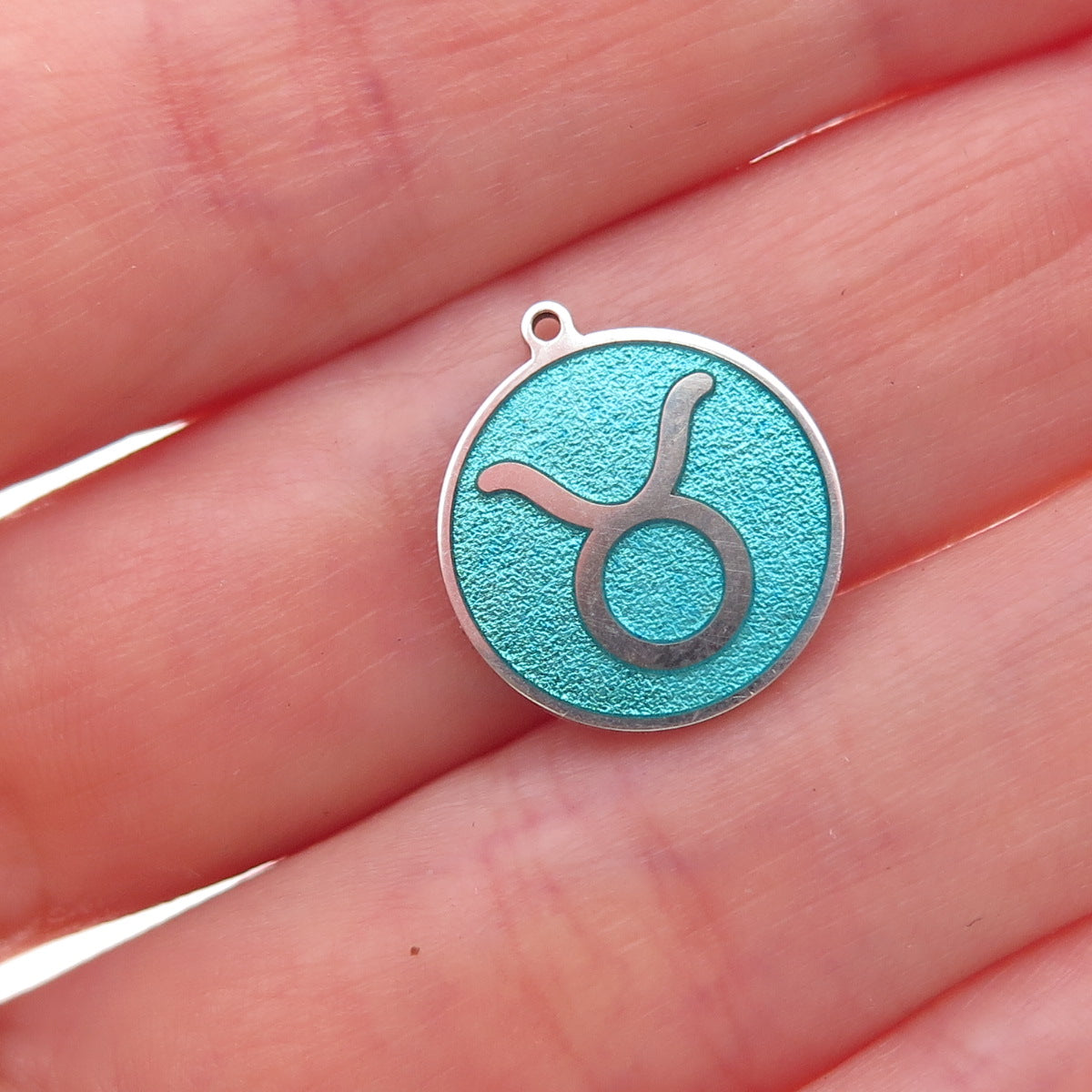 925 Sterling Silver Turquoise Enamel Taurus Zodiac Sign Charm Pendant
