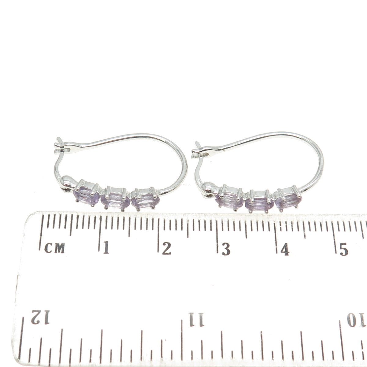 925 Sterling Silver Real Amethyst Gemstone Hinged Earrings