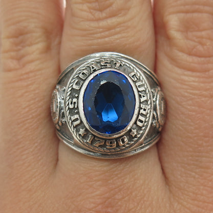 CREST CRAFT Sterling Vintage Lab-Created Sapphire US Coast Guard Ring Size 8.75