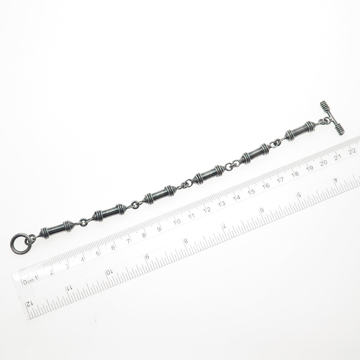 925 Sterling Silver Vintage Modernist Bar Link Oxidized Bracelet 7.25"