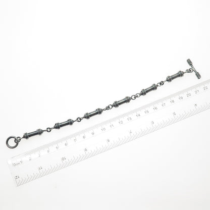 925 Sterling Silver Vintage Modernist Bar Link Oxidized Bracelet 7.25"