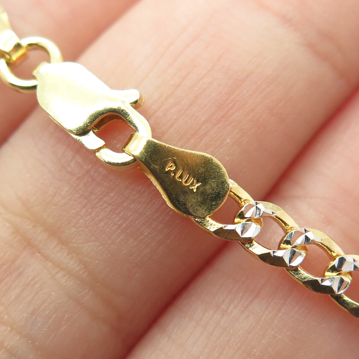 P. LUX 925 Sterling Silver Gold Plated Italy Diamond-Cut Curb Chain Necklace 22"