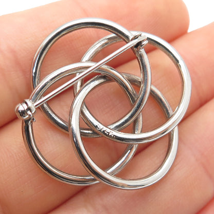 925 Sterling Silver Vintage Celtic Interlocked Circles Pin Brooch