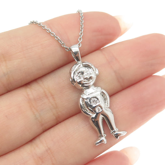 925 Sterling Silver Round-Cut C Z Astronaut Cable Chain Necklace 16"