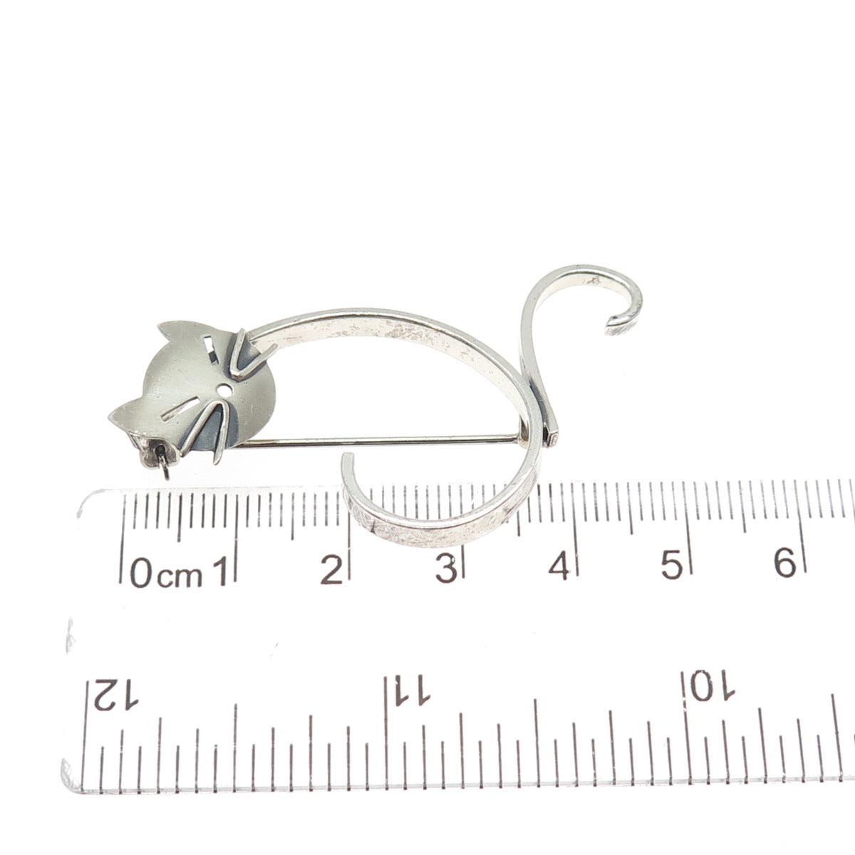 BEAU 925 Sterling Silver Vintage Modernist Cat Oxidized Pin Brooch