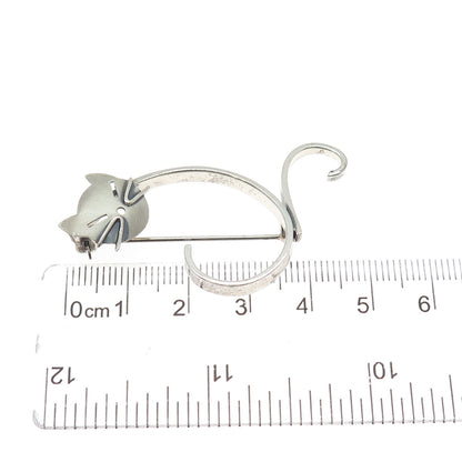 BEAU 925 Sterling Silver Vintage Modernist Cat Oxidized Pin Brooch