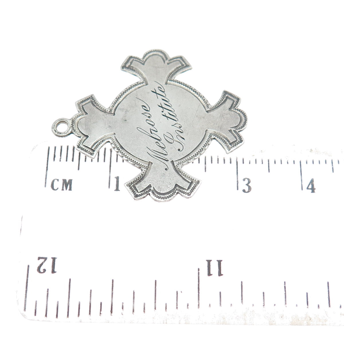 925 Sterling Silver Antique "Melrose Institute" Cross Religious Pendant