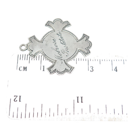 925 Sterling Silver Antique "Melrose Institute" Cross Religious Pendant