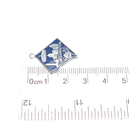 925 Sterling Silver Vintage Enamel Washington DC Map Minimalist Charm Pendant