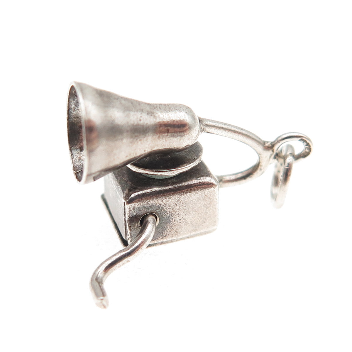 925 Sterling Silver Antique Art Deco Gramophone Oxidized 3D Mini Charm Pendant
