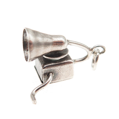 925 Sterling Silver Antique Art Deco Gramophone Oxidized 3D Mini Charm Pendant