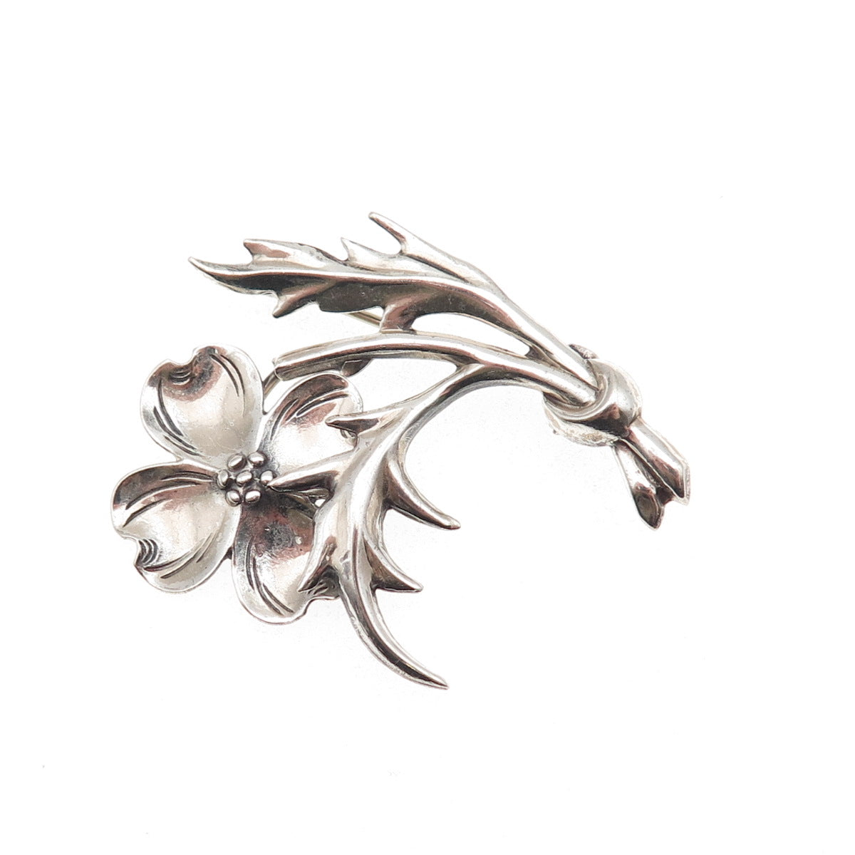 925 Sterling Silver Vintage Dogwood Flower Oxidized Pin Brooch