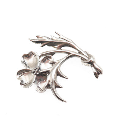 925 Sterling Silver Vintage Dogwood Flower Oxidized Pin Brooch