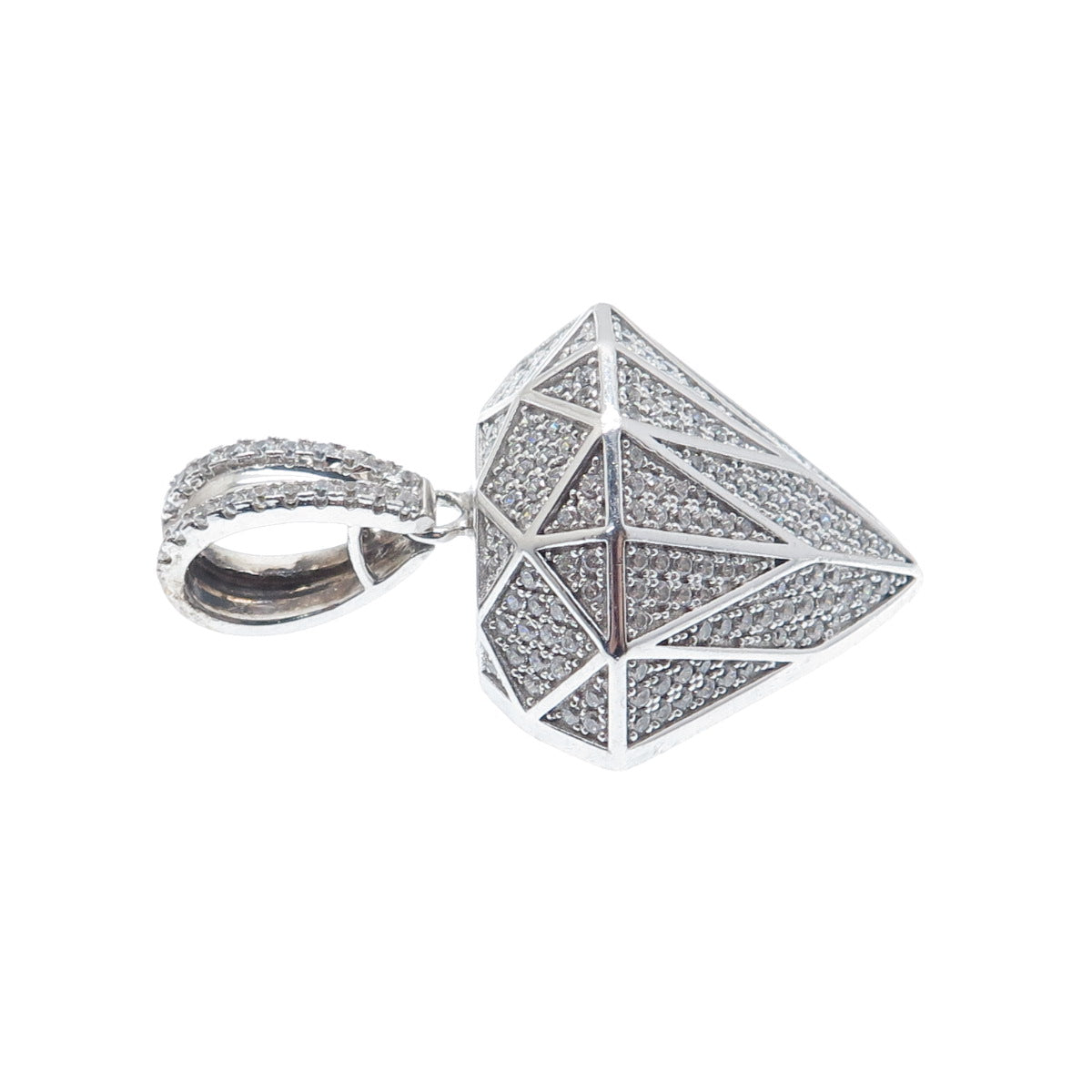 925 Sterling Silver Round-Cut C Z Diamond-Shape Charm Pendant