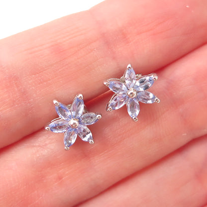 Chuck Clemency 925 Sterling Silver Real Marquise-Cut Tanzanite Stud Earrings