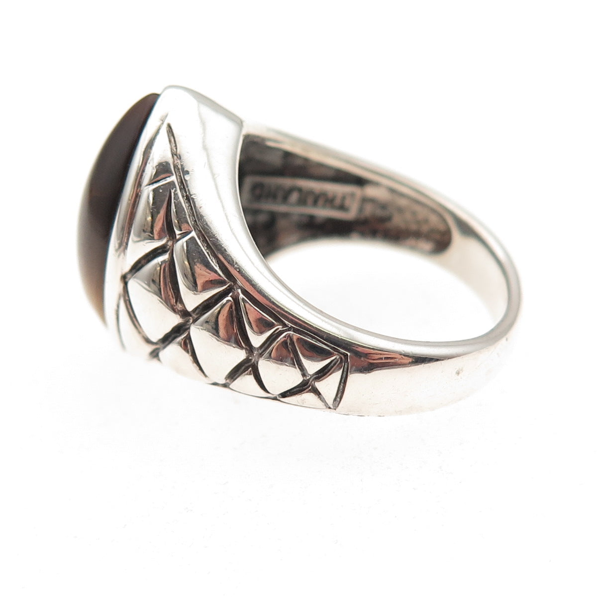 SX Sally C 925 Sterling Silver Vintage Real Tiger Eye Oxidized Ring Size 7