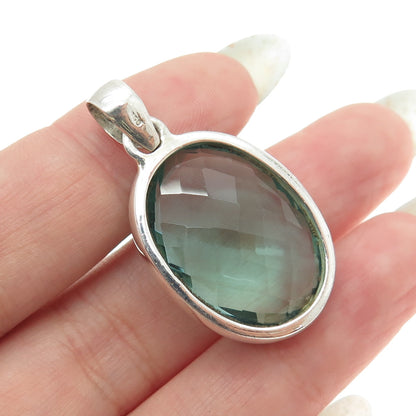 925 Sterling Silver Vintage Real Oval-Cut Green Mint Amethyst Pendant