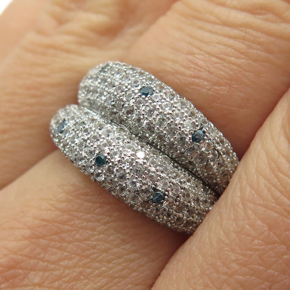 925 Sterling Silver Real Blue Diamond & White Topaz Gemstone Ring Size 7