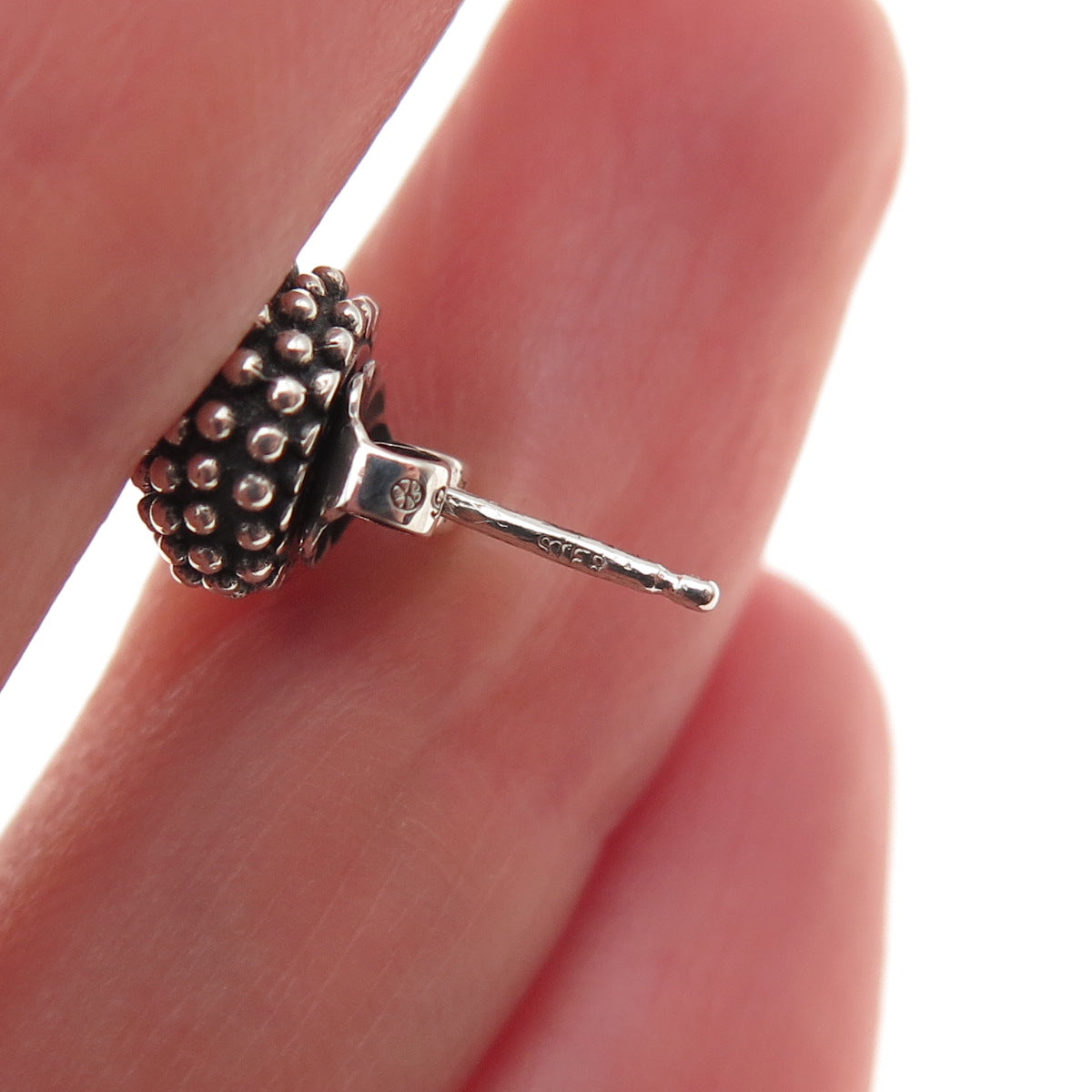 925 Sterling Silver Vintage Granulated Ball Oxidized Stud Earrings