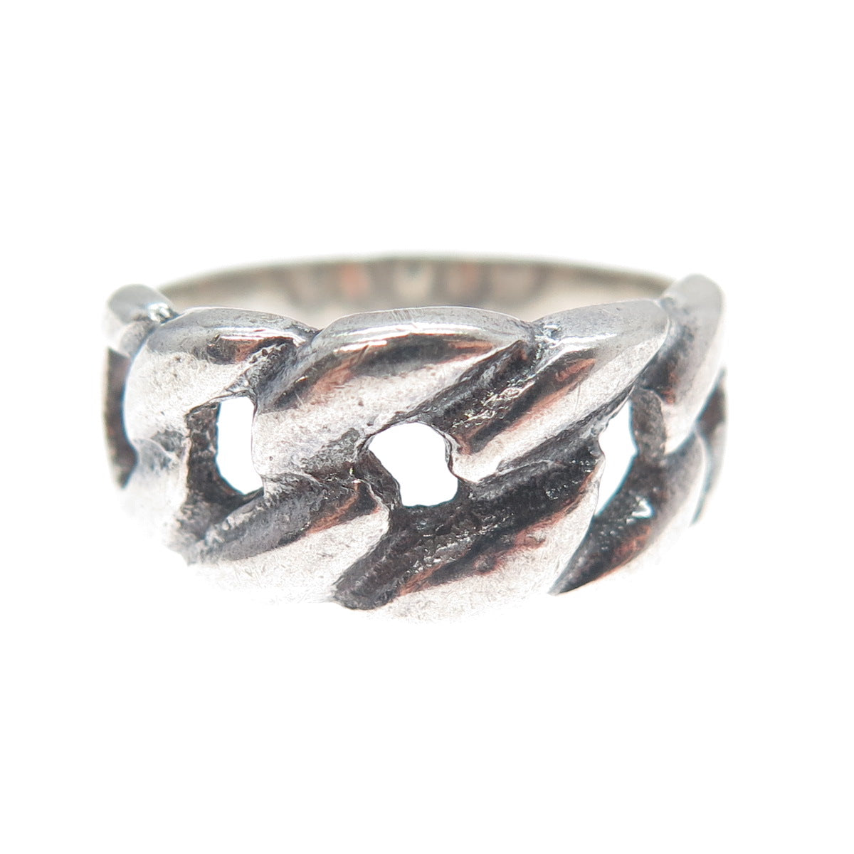 925 Sterling Silver Vintage Curb Link Oxidized Ring Size 6.25