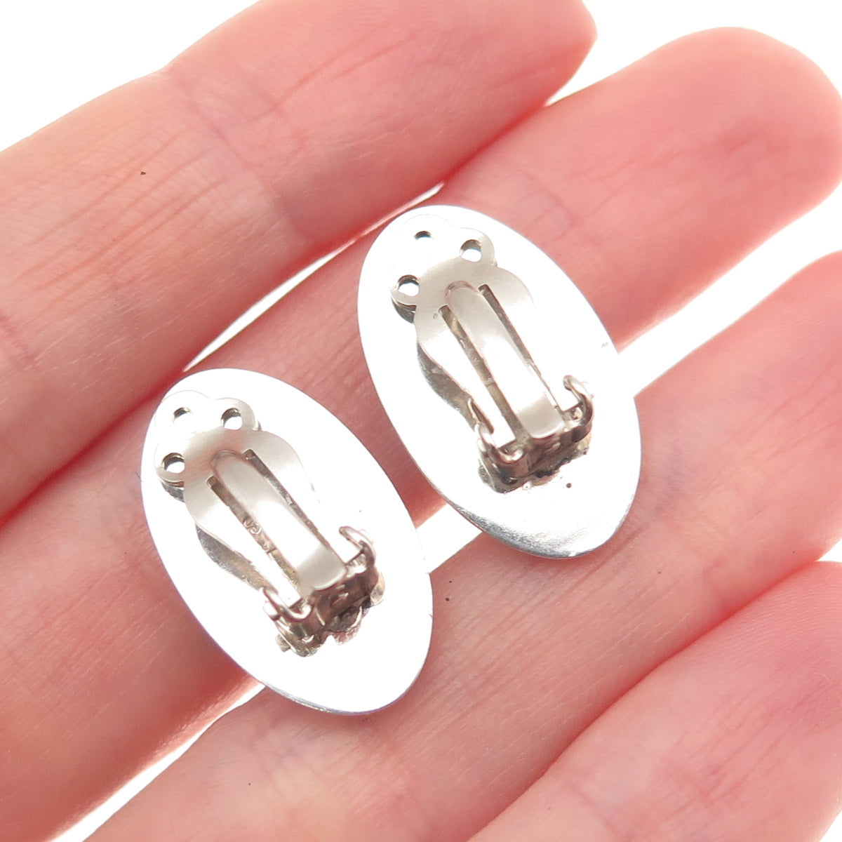 INCA 925 Sterling Silver Vintage Real Black Onyx Modernist Clip On Earrings