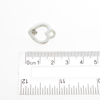 925 Sterling Silver Vintage Real Diamond Accent Heart Minimalist Charm Pendant