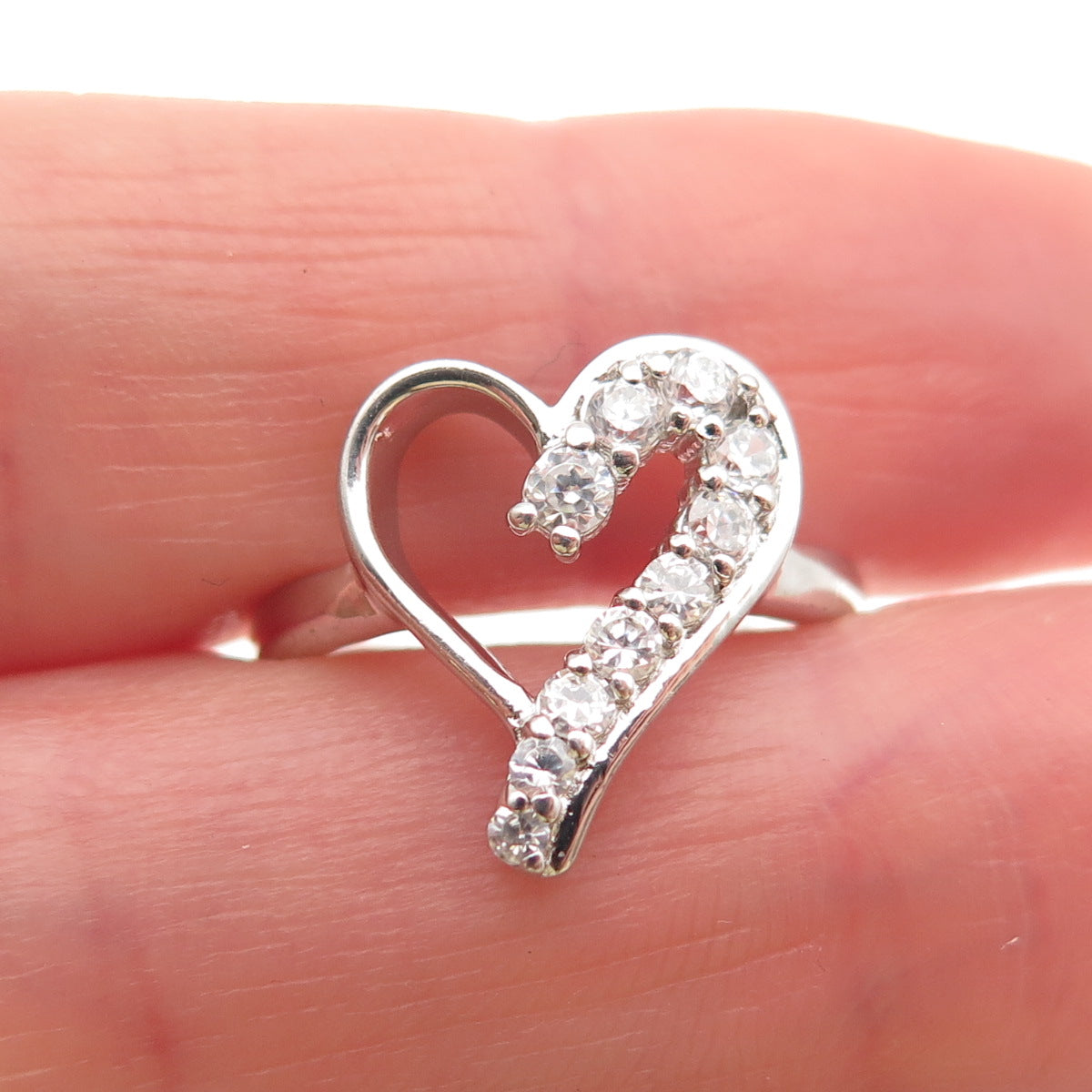 925 Sterling Silver Round-Cut C Z Heart Ring Size 6