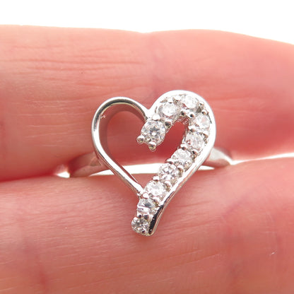 925 Sterling Silver Round-Cut C Z Heart Ring Size 6