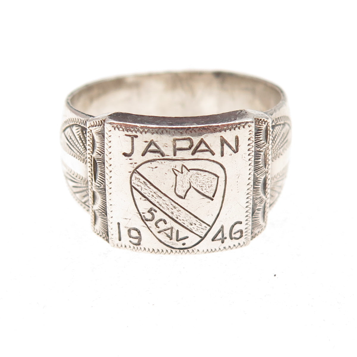 925 Sterling Silver Antique 1946 Japan US Soldier Oxidized Ring Size 10.5