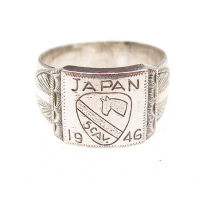 925 Sterling Silver Antique 1946 Japan US Soldier Oxidized Ring Size 10.5