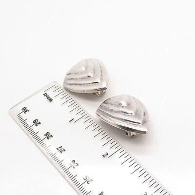 925 Sterling Silver Vintage Mexico Ribbed Clip On Earrings