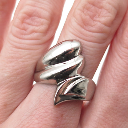 KEN CRAFTS 925 Sterling Silver Vintage Modernist Bypass Oxidized Ring Size 8