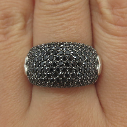 MILOR 950 Silver Italy Real Round-Cut Black Spinel Heart Dome Ring Size 8.25