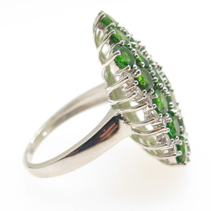 925 Sterling Silver Real Round-Cut Peridot & White Topaz Cluster Ring Size 8