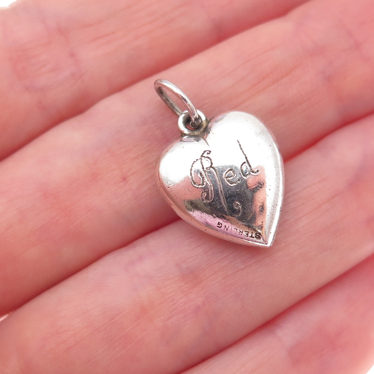 925 Sterling Silver Antique Art Deco Engraved Chatelaine Heart Charm Pendant