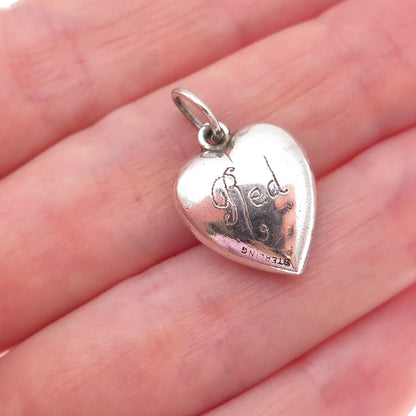 925 Sterling Silver Antique Art Deco Engraved Chatelaine Heart Charm Pendant