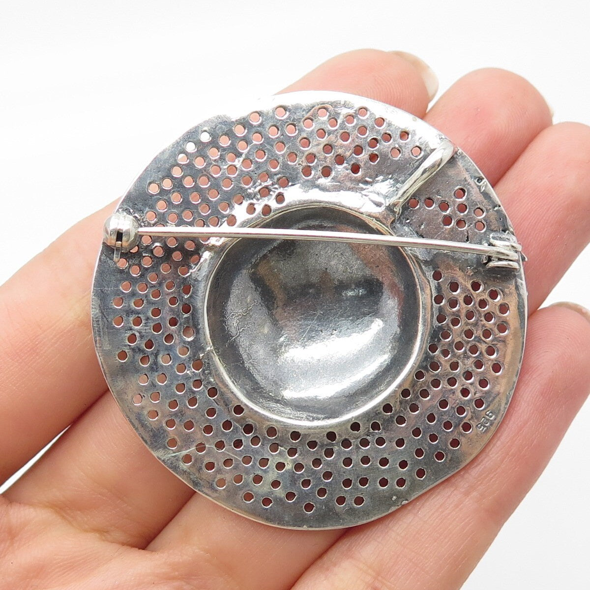 925 Sterling Silver Vintage Lady's Hat w/ Flower Pin Brooch
