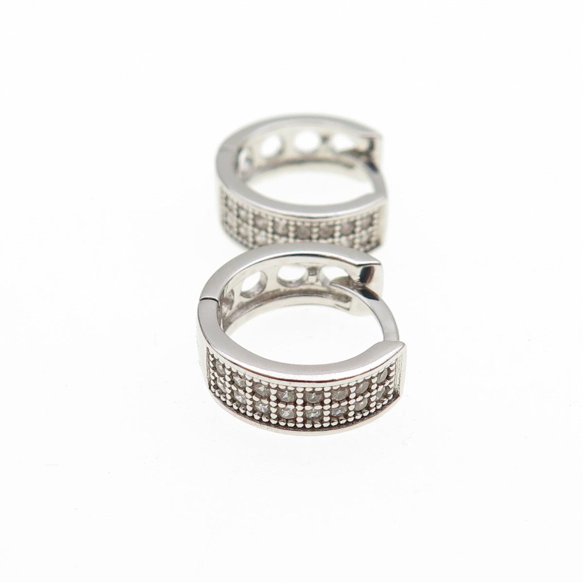 925 Sterling Silver Round-Cut C Z Hoop Earrings