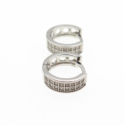 925 Sterling Silver Round-Cut C Z Hoop Earrings