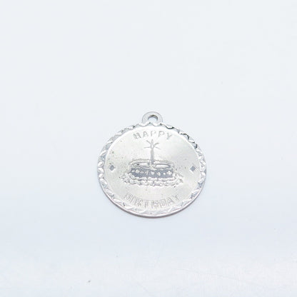 925 Sterling Silver Vintage Crea "Happy Birthday" Cake Pendant