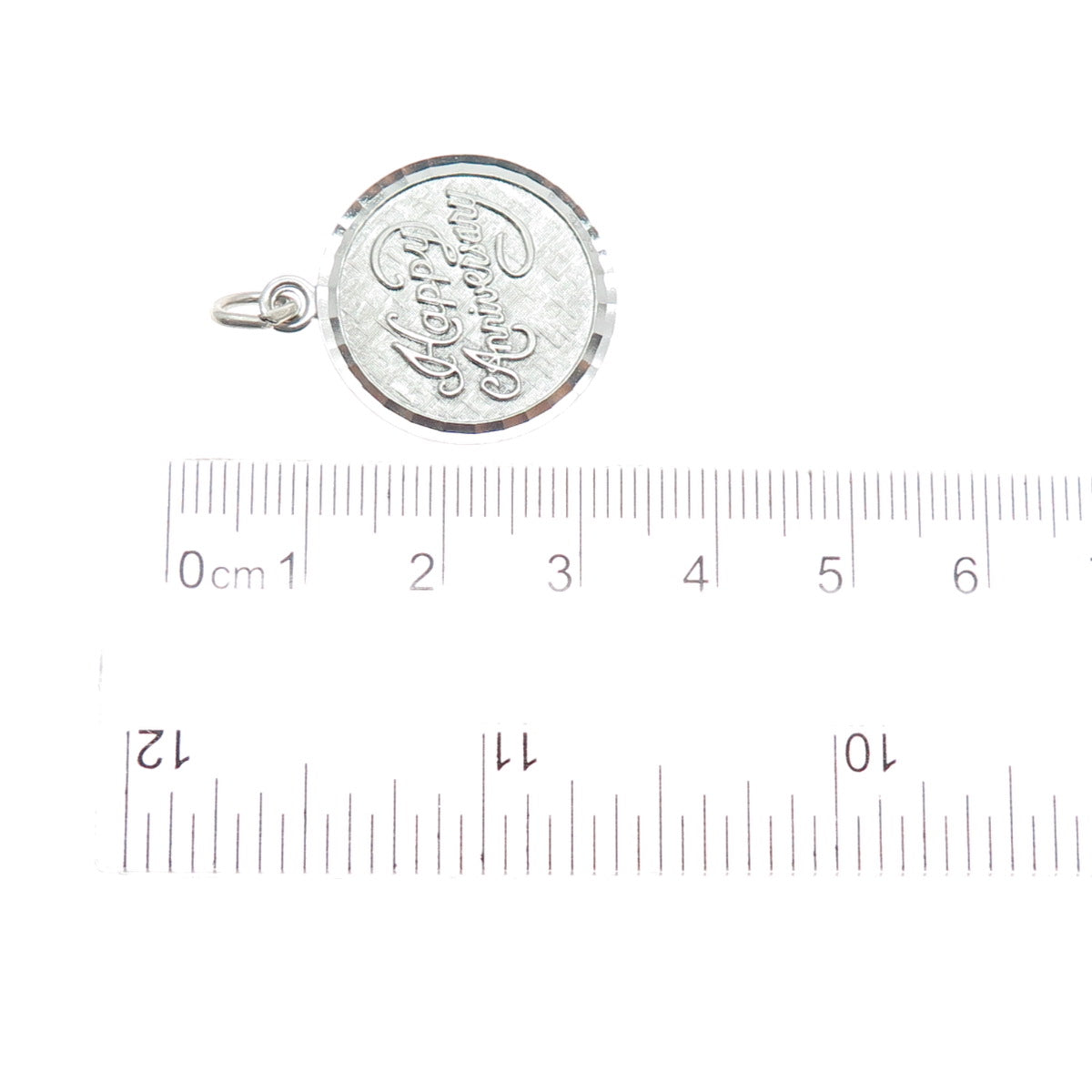 LAMODE 925 Sterling Silver Vintage Happy Anniversary Round Tag Charm Pendant