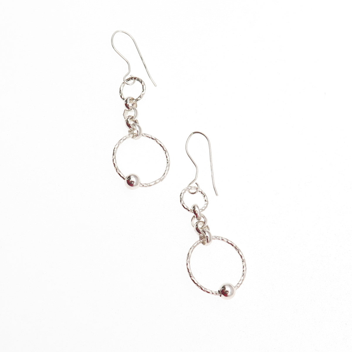925 Sterling Silver Vintage Italy Ball Beaded Circle Dangle Earrings