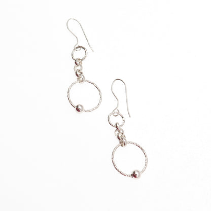925 Sterling Silver Vintage Italy Ball Beaded Circle Dangle Earrings