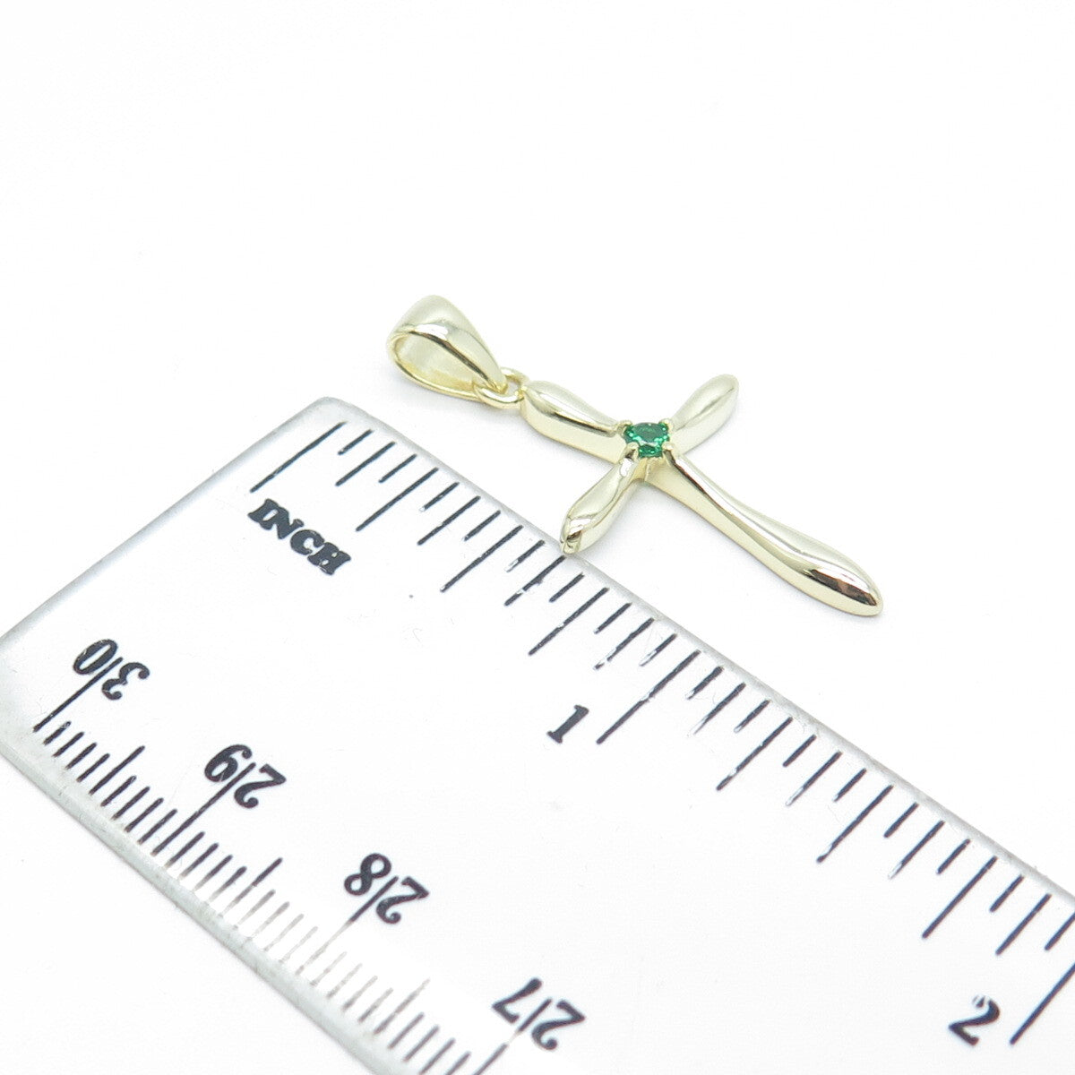 HAN 925 Sterling Silver Gold Plated Green C Z Cross Pendant