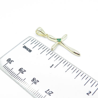 HAN 925 Sterling Silver Gold Plated Green C Z Cross Pendant