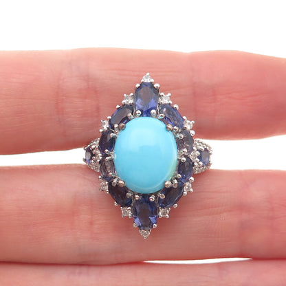Chuck Clemency Sterling Silver Real Turquoise Iolite White Topaz Ring Size 8.25