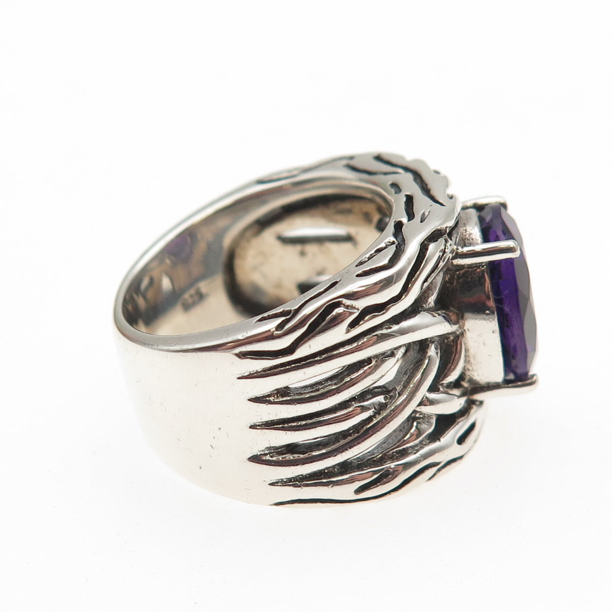 Effy BH 925 Sterling Silver Real Amethyst Lagoon Oxidized Ring Size 7.5