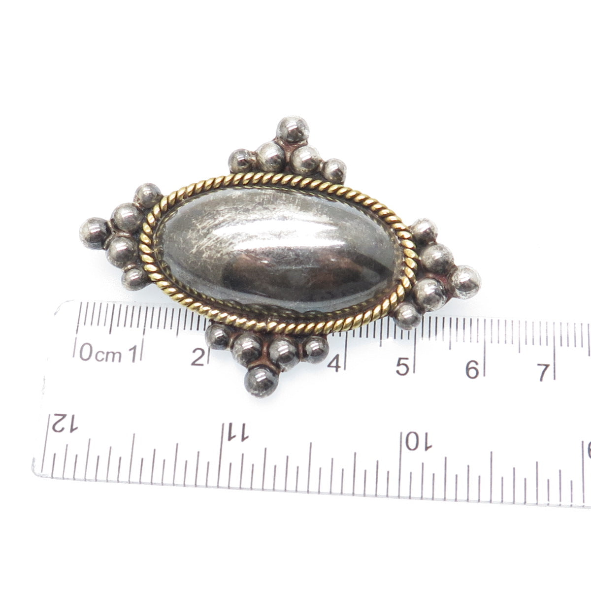LATON 925 Sterling Silver 2-Tone Vintage Mexico Dome Oxidized Pin Brooch Pendant